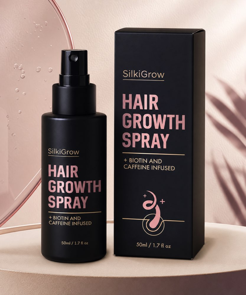 SilkiGrow Hair Growth Spray bottle and box